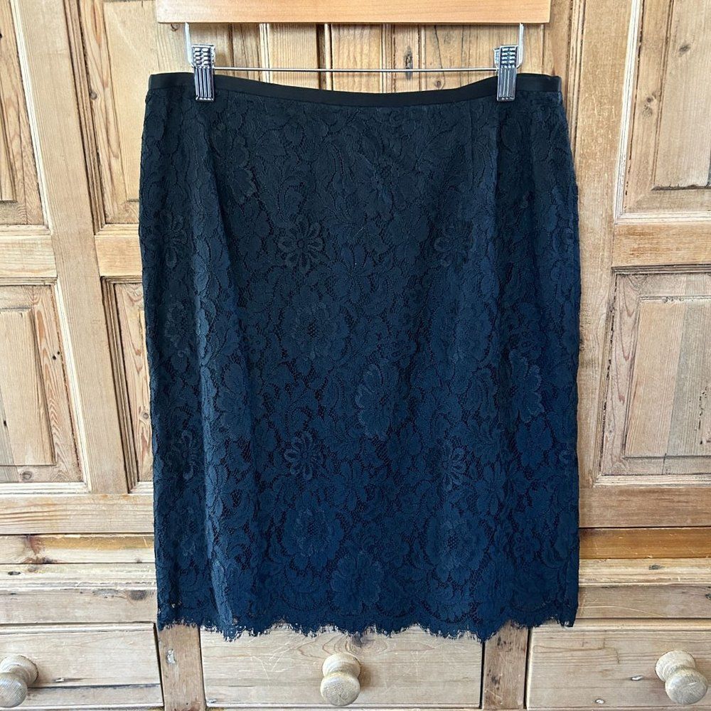 Anne Taylor 10 Skirt Black Floral Lace‎ Zipper Knee Length